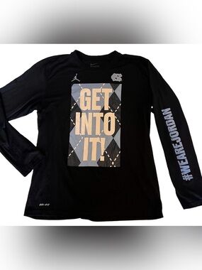 Nike Dri-Fit Jordan UNC North Carolina Tar Heels T-shirt Sz L Black Long Sleeve